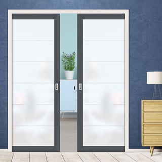 Image: Eco-Urban Artisan® Double Evokit Pocket Door - Drem 6mm Obscure Glass - Obscure Printed Design - Colour & Size Options