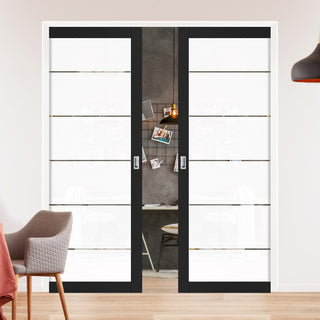 Image: Eco-Urban Artisan® Double Evokit Pocket Door - Drem 6mm Obscure Glass - Clear Printed Design - Colour & Size Options