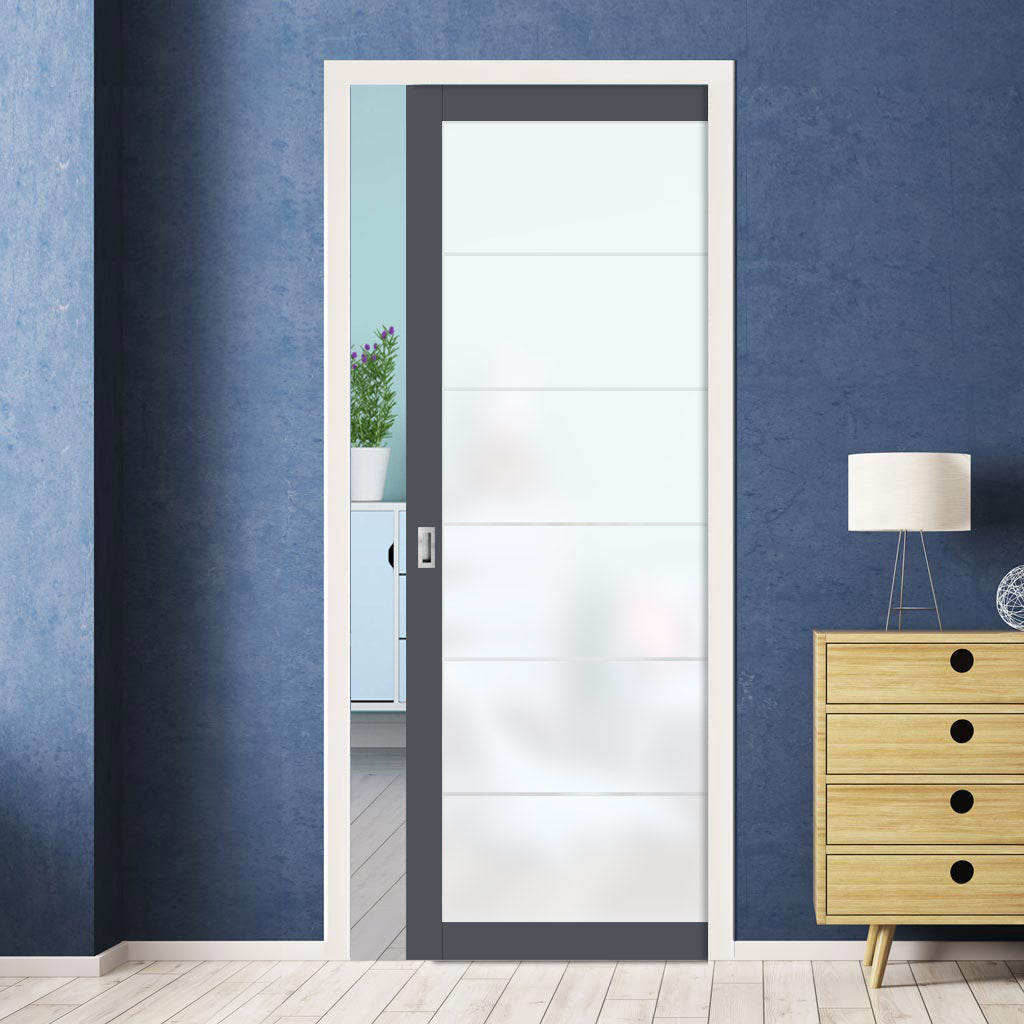 Eco-Urban Artisan® Single Evokit Pocket Door - Drem 6mm Obscure Glass - Obscure Printed Design - Colour & Size Options