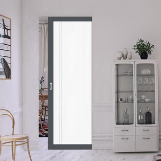 Image: Eco-Urban Artisan® Single Absolute Evokit Pocket Door - Gogar 6mm Obscure Glass - Obscure Printed Design - Colour & Size Options
