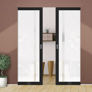 Image: Eco-Urban Artisan® Double Absolute Evokit Pocket Door - Gogar 6mm Obscure Glass - Clear Printed Design - Colour & Size Options
