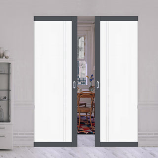 Image: Eco-Urban Artisan® Double Absolute Evokit Pocket Door - Gogar 6mm Obscure Glass - Obscure Printed Design - Colour & Size Options