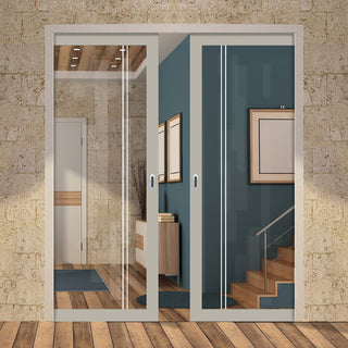 Image: Eco-Urban Artisan® Double Evokit Pocket Door - Gogar 6mm Clear Glass - Obscure Printed Design - Colour & Size Options