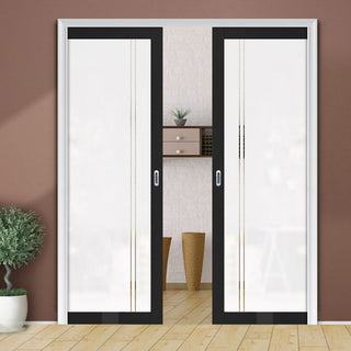 Image: Eco-Urban Artisan® Double Evokit Pocket Door - Gogar 6mm Obscure Glass - Clear Printed Design - Colour & Size Options