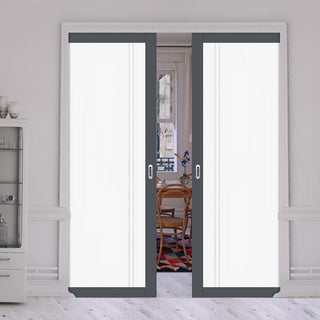 Image: Eco-Urban Artisan® Double Evokit Pocket Door - Gogar 6mm Obscure Glass - Obscure Printed Design - Colour & Size Options