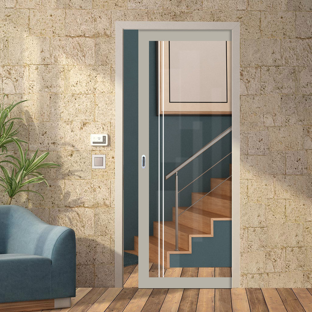 Eco-Urban Artisan® Single Evokit Pocket Door - Gogar 6mm Clear Glass - Obscure Printed Design - Colour & Size Options