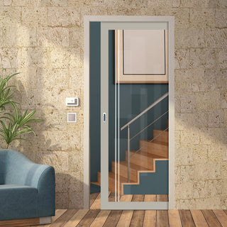 Image: Eco-Urban Artisan Single Evokit Pocket Door - Gogar 6mm Clear Glass - Obscure Printed Design - Colour & Size Options