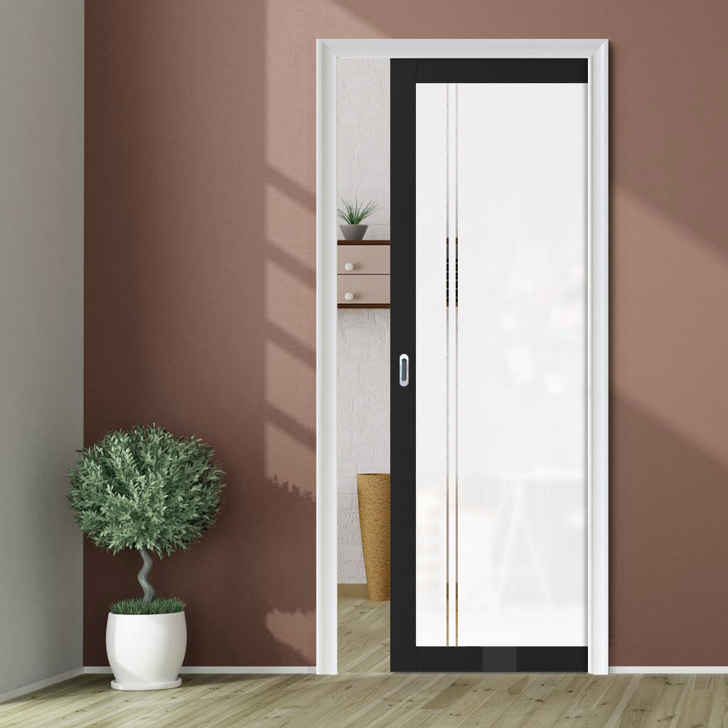 Eco-Urban Artisan® Single Evokit Pocket Door - Gogar 6mm Obscure Glass - Clear Printed Design - Colour & Size Options