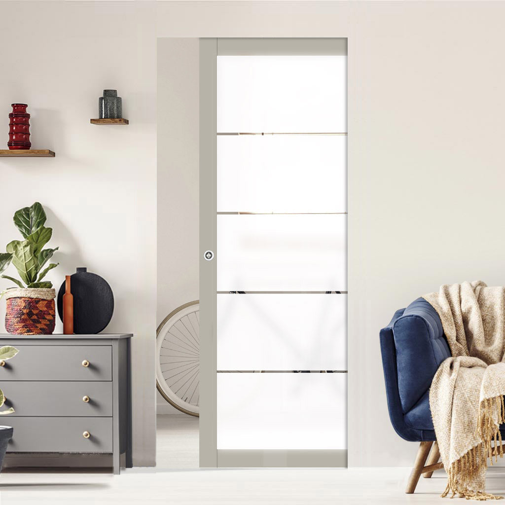 Eco-Urban Artisan® Single Absolute Evokit Pocket Door - Gullane 6mm Obscure Glass - Clear Printed Design - Colour & Size Options