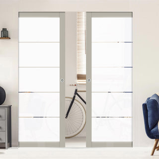 Image: Eco-Urban Artisan® Double Absolute Evokit Pocket Door - Gullane 6mm Obscure Glass - Clear Printed Design - Colour & Size Options