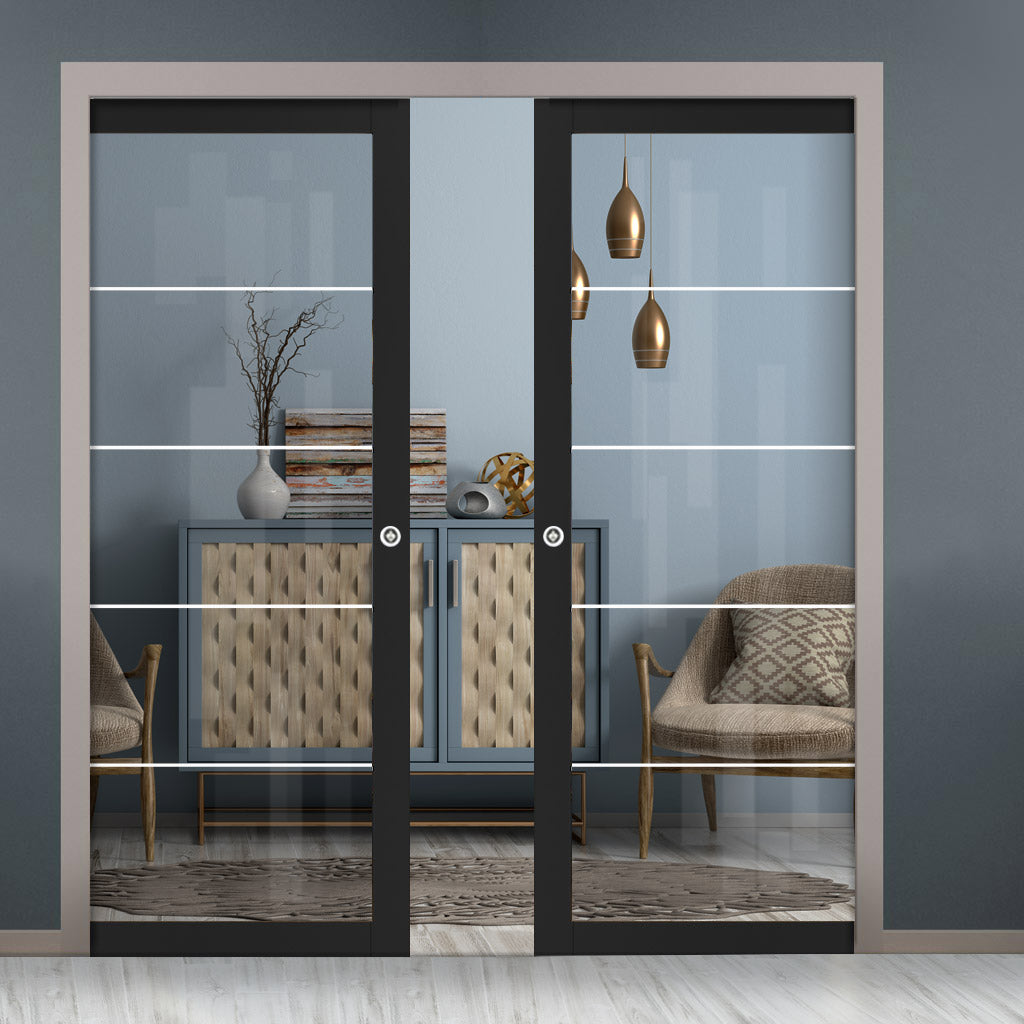 Eco-Urban Artisan® Double Evokit Pocket Door - Gullane 6mm Clear Glass - Obscure Printed Design - Colour & Size Options