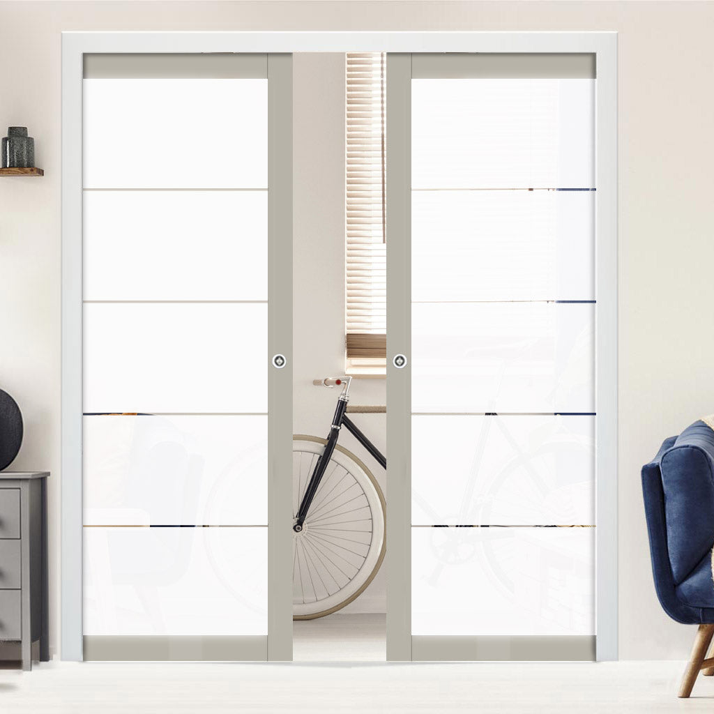 Eco-Urban Artisan Double Evokit Pocket Door - Gullane 6mm Obscure Glass - Clear Printed Design - Colour & Size Options