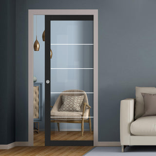 Image: Eco-Urban Artisan Single Evokit Pocket Door - Gullane 6mm Clear Glass - Obscure Printed Design - Colour & Size Options