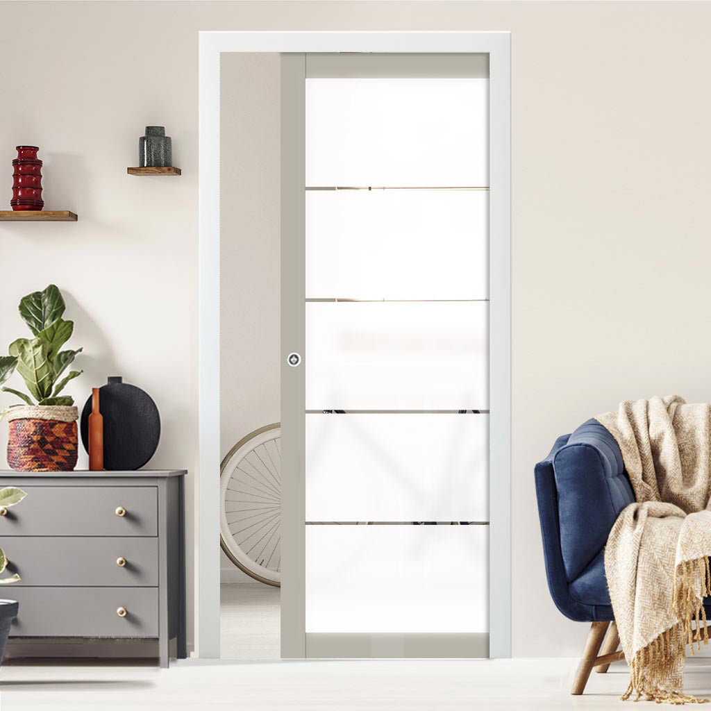 Eco-Urban Artisan® Single Evokit Pocket Door - Gullane 6mm Obscure Glass - Clear Printed Design - Colour & Size Options