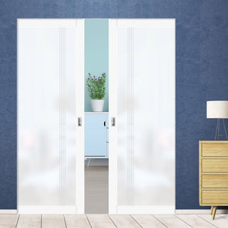 Image: Eco-Urban Artisan® Double Absolute Evokit Pocket Door - Juniper 6mm Obscure Glass - Obscure Printed Design - Colour & Size Options