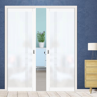 Image: Eco-Urban Artisan® Double Evokit Pocket Door - Juniper 6mm Obscure Glass - Obscure Printed Design - Colour & Size Options
