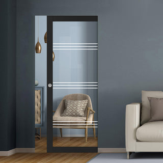 Image: Eco-Urban Artisan® Single Absolute Evokit Pocket Door - Lauder 6mm Clear Glass - Obscure Printed Design - Colour & Size Options