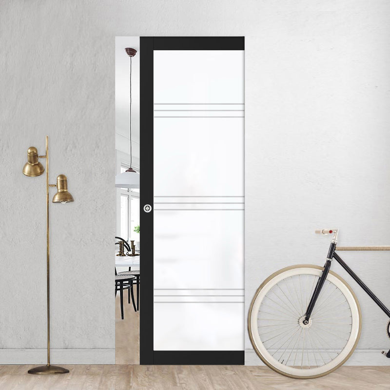 Eco-Urban Artisan® Single Absolute Evokit Pocket Door - Lauder 6mm Obscure Glass - Obscure Printed Design - Colour & Size Options