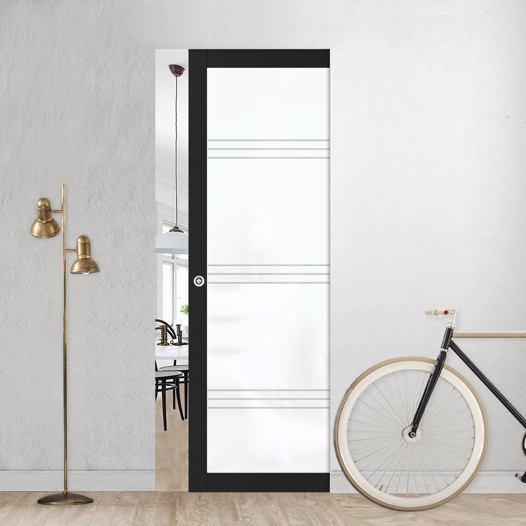 Eco-Urban Artisan Single Absolute Evokit Pocket Door - Lauder 6mm Obscure Glass - Obscure Printed Design - Colour & Size Options