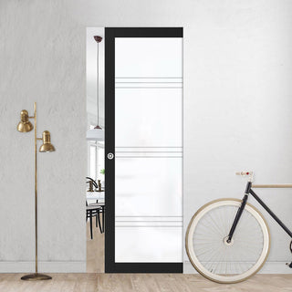 Image: Eco-Urban Artisan® Single Absolute Evokit Pocket Door - Lauder 6mm Obscure Glass - Obscure Printed Design - Colour & Size Options
