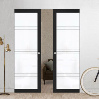 Image: Eco-Urban Artisan® Double Absolute Evokit Pocket Door - Lauder 6mm Obscure Glass - Obscure Printed Design - Colour & Size Options