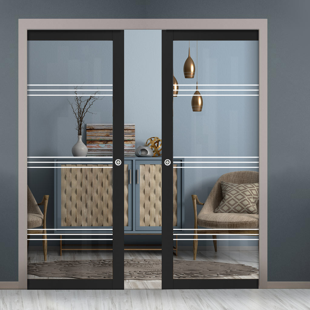 Eco-Urban Artisan Double Evokit Pocket Door - Lauder 6mm Clear Glass - Obscure Printed Design - Colour & Size Options