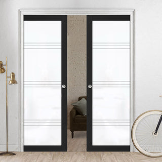 Image: Eco-Urban Artisan® Double Evokit Pocket Door - Lauder 6mm Obscure Glass - Obscure Printed Design - Colour & Size Options