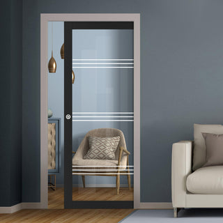 Image: Eco-Urban Artisan Single Evokit Pocket Door - Lauder 6mm Clear Glass - Obscure Printed Design - Colour & Size Options