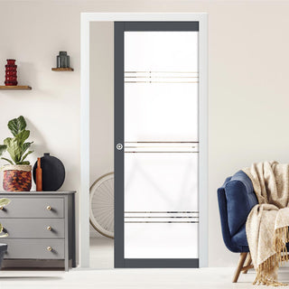 Image: Eco-Urban Artisan® Single Evokit Pocket Door - Lauder 6mm Obscure Glass - Clear Printed Design - Colour & Size Options
