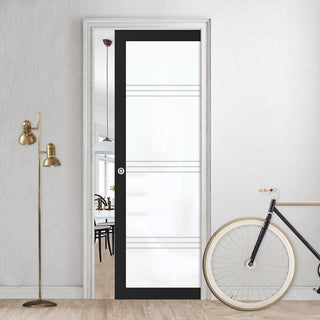 Image: Eco-Urban Artisan® Single Evokit Pocket Door - Lauder 6mm Obscure Glass - Obscure Printed Design - Colour & Size Options