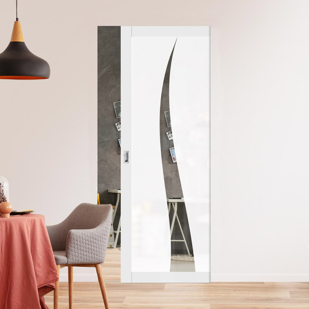 Eco-Urban Artisan® Single Absolute Evokit Pocket Door - Roslin 6mm Obscure Glass - Clear Printed Design - Colour & Size Options