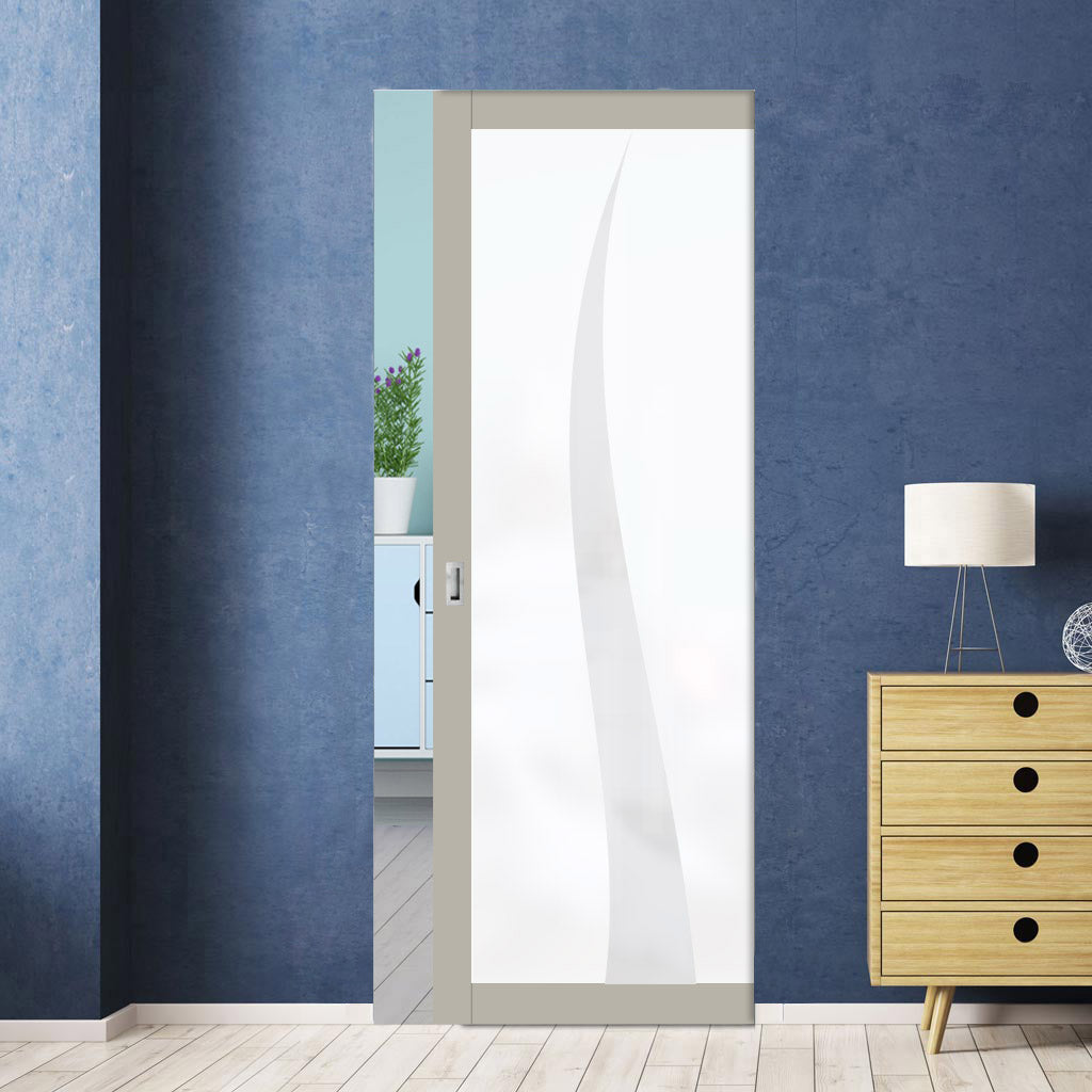 Eco-Urban Artisan® Single Absolute Evokit Pocket Door - Roslin 6mm Obscure Glass - Obscure Printed Design - Colour & Size Options