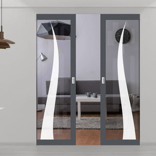 Image: Eco-Urban Artisan® Double Absolute Evokit Pocket Door - Roslin 6mm Clear Glass - Obscure Printed Design - Colour & Size Options