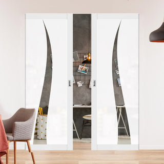 Image: Eco-Urban Artisan® Double Absolute Evokit Pocket Door - Roslin 6mm Obscure Glass - Clear Printed Design - Colour & Size Options