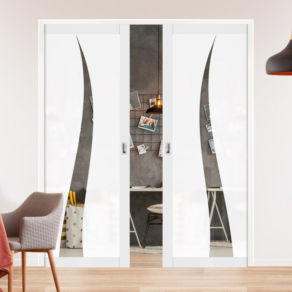Eco-Urban Artisan Double Evokit Pocket Door - Roslin 6mm Obscure Glass - Clear Printed Design - Colour & Size Options