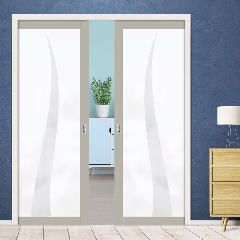 Eco-Urban Artisan® Double Evokit Pocket Door - Roslin 6mm Obscure Glass - Obscure Printed Design - Colour & Size Options