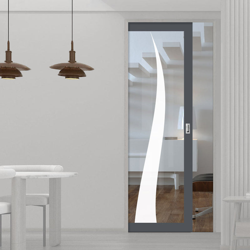 Eco-Urban Artisan® Single Evokit Pocket Door - Roslin 6mm Clear Glass - Obscure Printed Design - Colour & Size Options