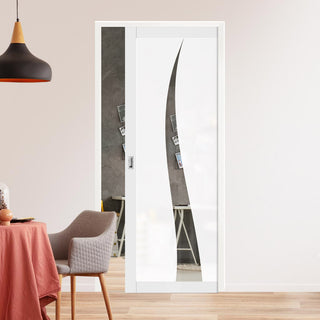 Image: Eco-Urban Artisan® Single Evokit Pocket Door - Roslin 6mm Obscure Glass - Clear Printed Design - Colour & Size Options