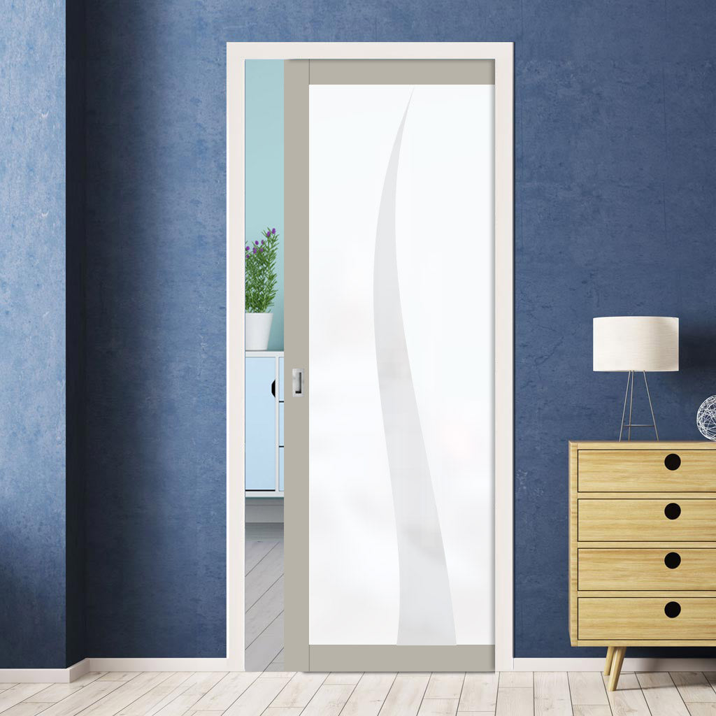 Eco-Urban Artisan Single Evokit Pocket Door - Roslin 6mm Obscure Glass - Obscure Printed Design - Colour & Size Options