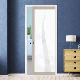 Image: Eco-Urban Artisan® Single Evokit Pocket Door - Roslin 6mm Obscure Glass - Obscure Printed Design - Colour & Size Options