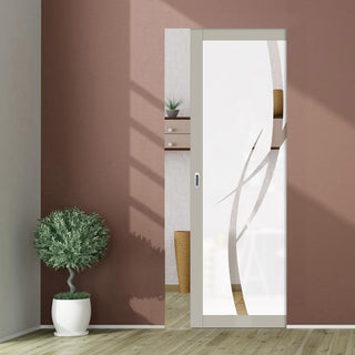 Image: Eco-Urban Artisan® Single Absolute Evokit Pocket Door - Stenton 6mm Obscure Glass - Clear Printed Design - Colour & Size Options