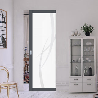 Image: Eco-Urban Artisan® Single Absolute Evokit Pocket Door - Stenton 6mm Obscure Glass - Obscure Printed Design - Colour & Size Options