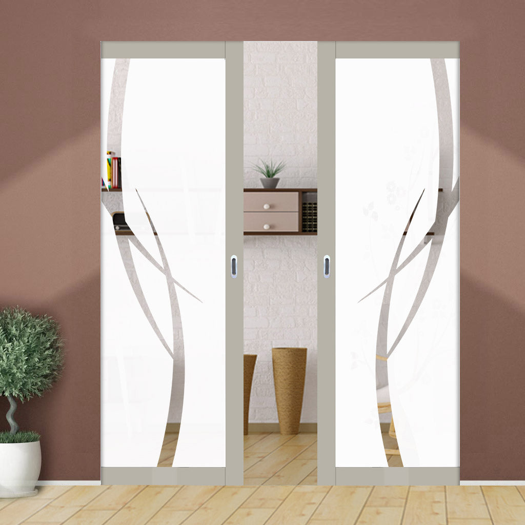 Eco-Urban Artisan® Double Absolute Evokit Pocket Door - Stenton 6mm Obscure Glass - Clear Printed Design - Colour & Size Options