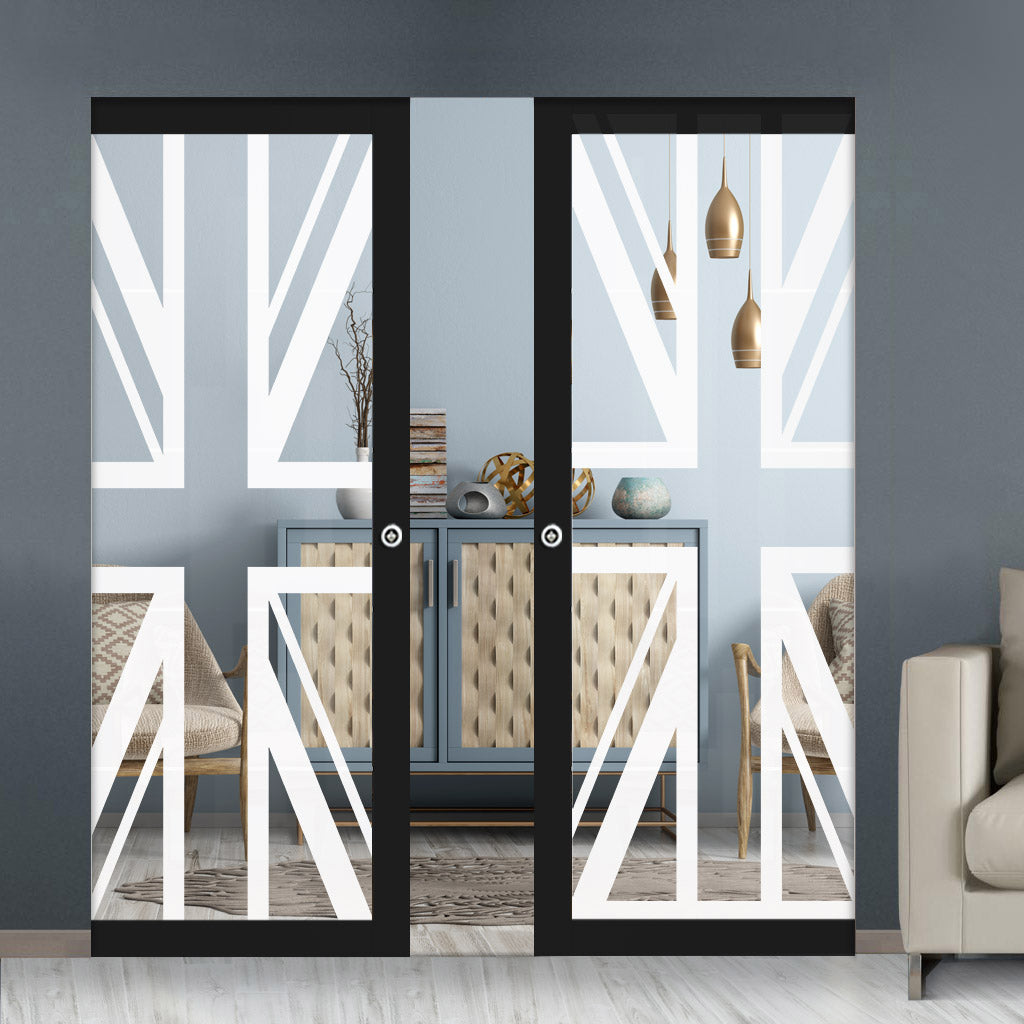 Eco-Urban Artisan® Double Absolute Evokit Pocket Door - Union Jack Fla