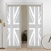 Eco-Urban Artisan® Double Evokit Pocket Door - Union Jack Flag 6mm Obscure Glass - Obscure Printed Design - Colour & Size Options