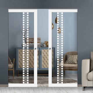 Image: Eco-Urban Artisan® Double Absolute Evokit Pocket Door - Winton 6mm Clear Glass - Obscure Printed Design - Colour & Size Options