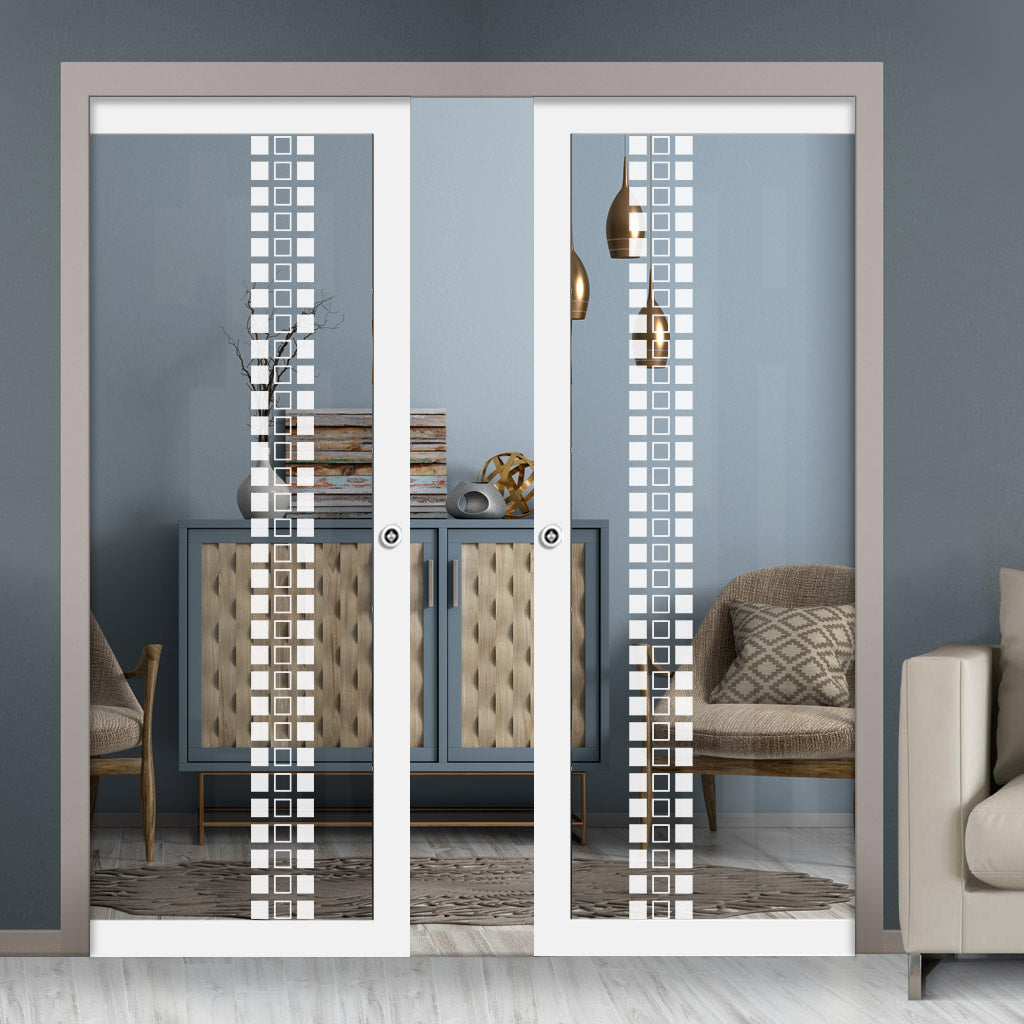 Eco-Urban Artisan® Double Evokit Pocket Door - Winton 6mm Clear Glass - Obscure Printed Design - Colour & Size Options