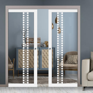 Image: Eco-Urban Artisan® Double Evokit Pocket Door - Winton 6mm Clear Glass - Obscure Printed Design - Colour & Size Options