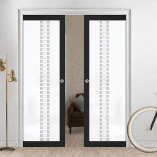 Image: Eco-Urban Artisan® Double Evokit Pocket Door - Winton 6mm Obscure Glass - Obscure Printed Design - Colour & Size Options