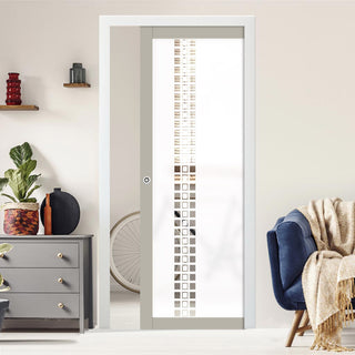 Image: Eco-Urban Artisan® Single Evokit Pocket Door - Winton 6mm Obscure Glass - Clear Printed Design - Colour & Size Options